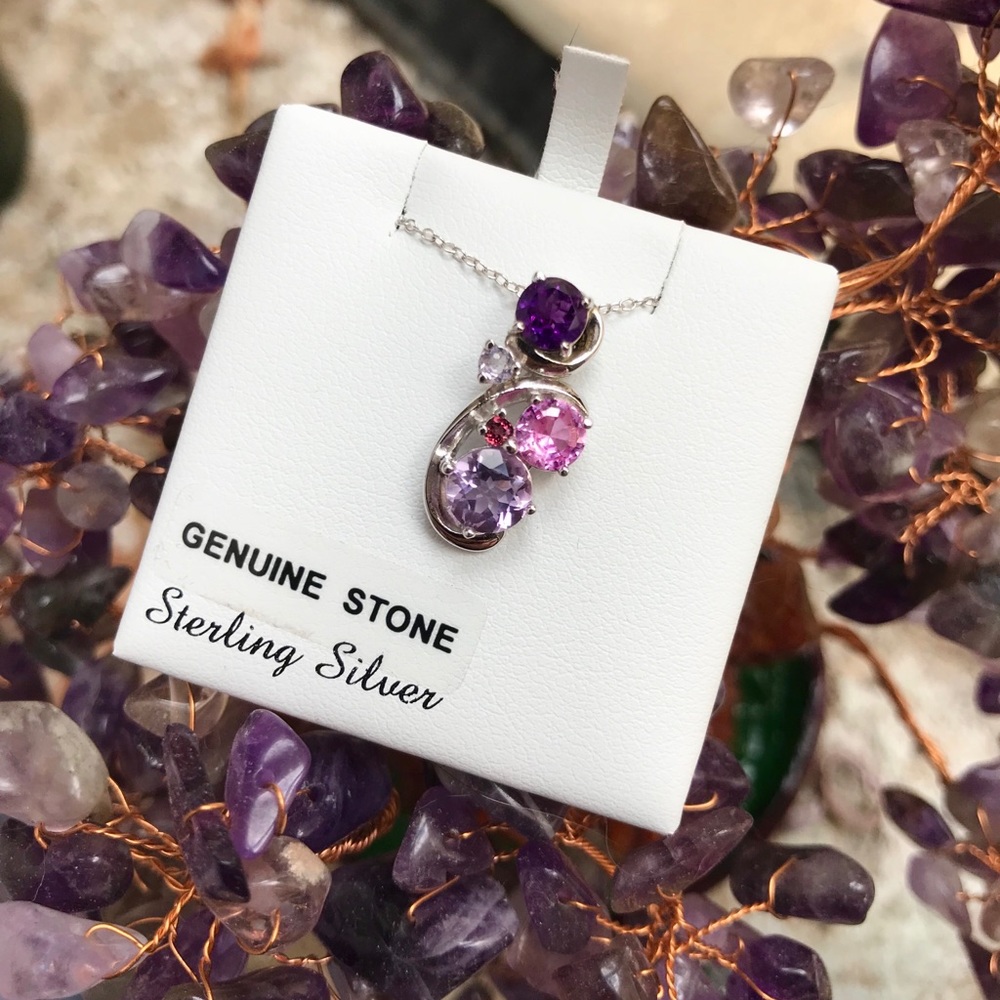 Amethyst, Rhodolite Garnet & Pink Sapph. Pendant